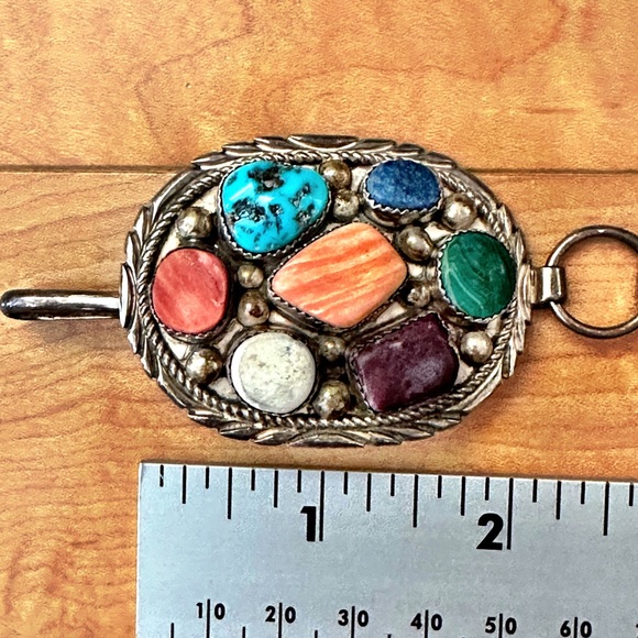 Signed Navajo multi stone Sterling Silver Concho belt - Picture 8 of 16